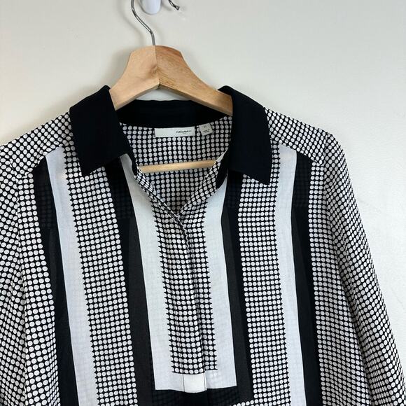 Halogen Black White Semi Sheer Button Down Top Geometric Print Dot Blouse XS - Picture 4 of 9